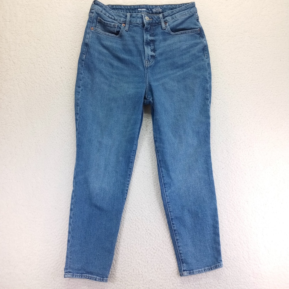 Old Navy OG Straight Extra High Rise Jeans Medium Wash Blue Size 12 Slim Pockets